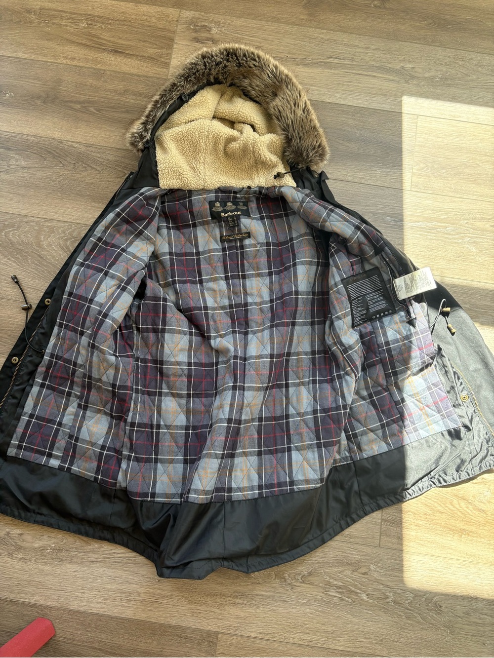 Barbour kelsall Black Hooded Parka with Faux Fur Trim - Picture 3 of 11